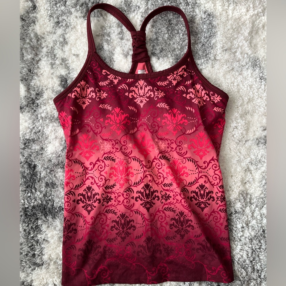 Athleta Red and Pink Patterned Tank Top